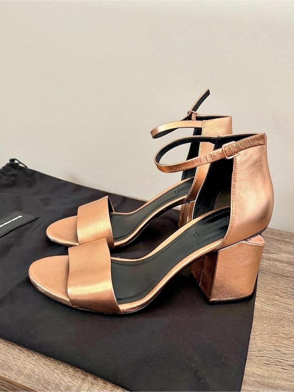 Alexander Wang Rose Gold Metallic Leather Abby Heels, 40